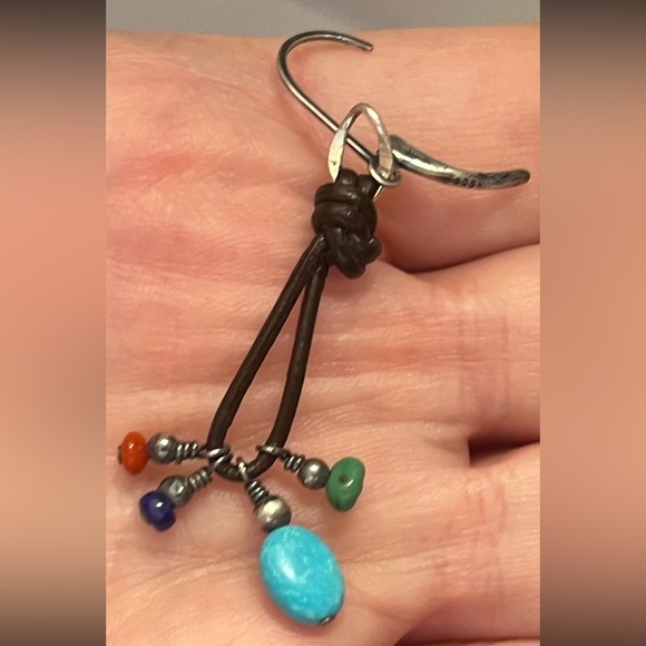 925 leather dangling pierced earrings w/faux stones jewelry - Picture 11 of 16